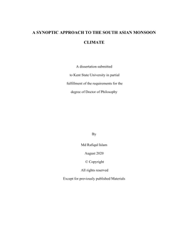 A Synoptic Approach to the South Asian Monsoon Climate