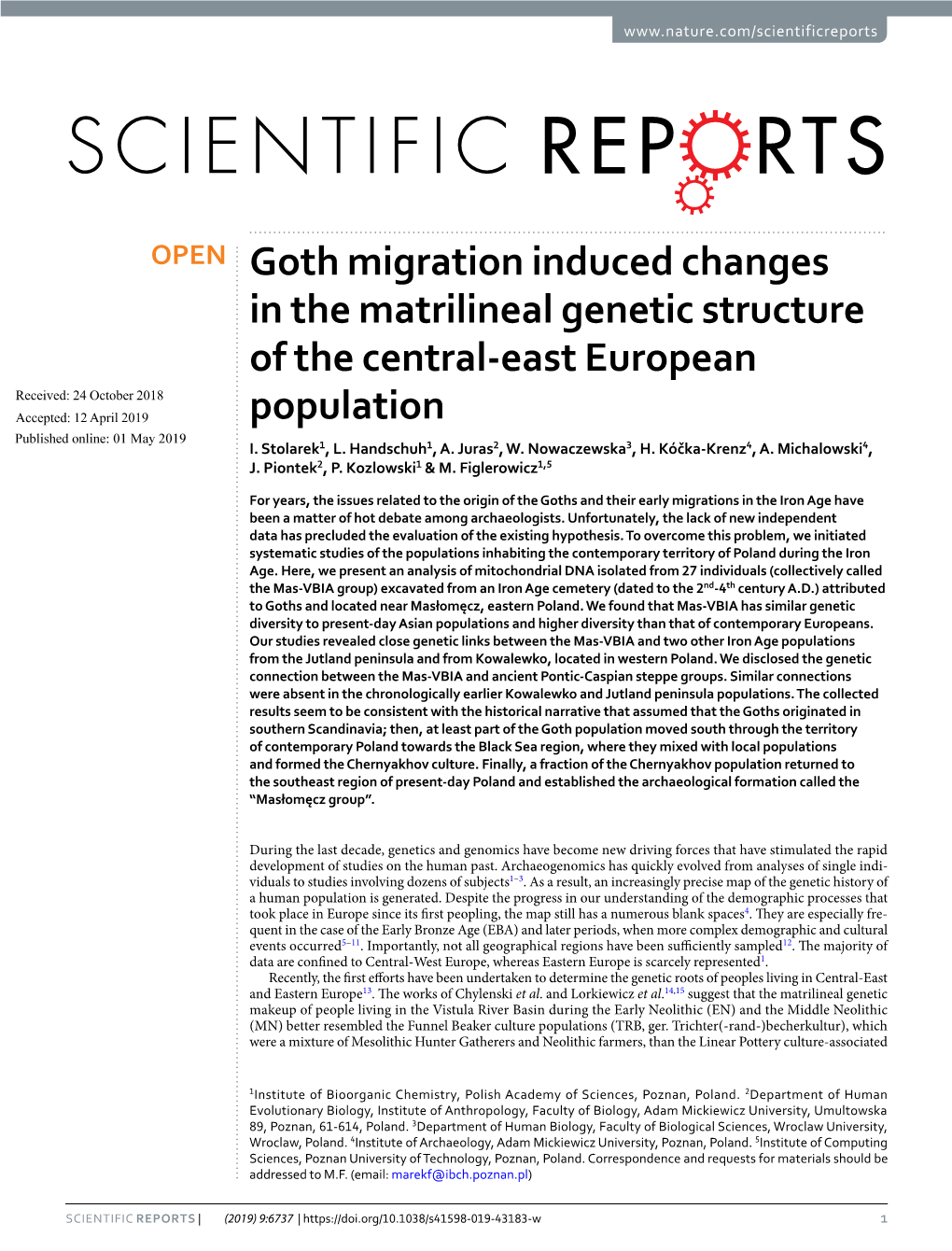 Goth Migration Induced Changes in the Matrilineal Genetic Structure Of