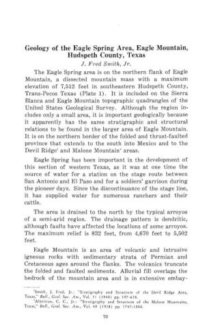 Geology of the Eagle Spring Area, Eagle Mountain, Hudspeth County, Texas J