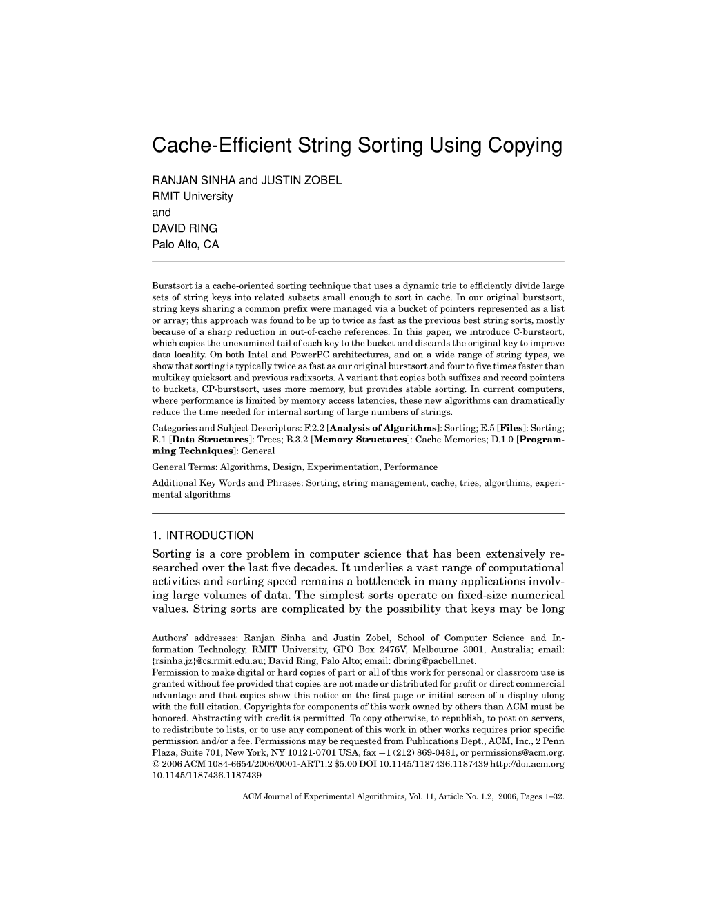 Cache-Efficient String Sorting Using Copying