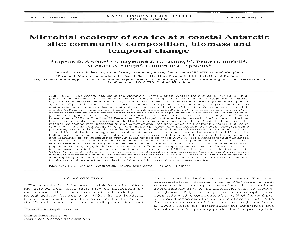 Microbial Ecology of Sea Ice at a Coastal Antarctic Site: Community Composition, Biomass and Temporal Change