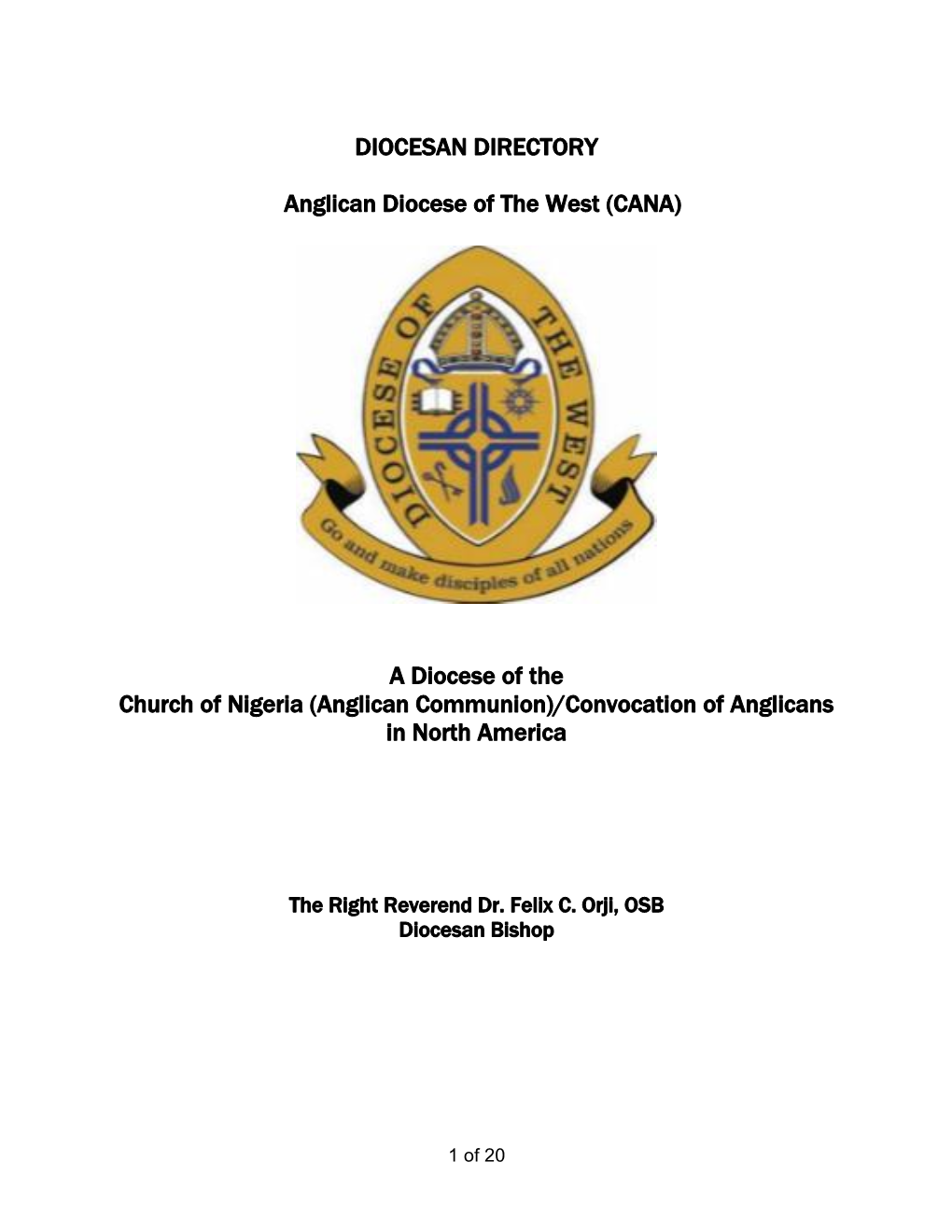 DIOCESAN DIRECTORY Anglican Diocese of the West (CANA)