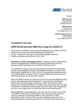 ARRI Rental Launches DNA Lens Range for ALEXA LF