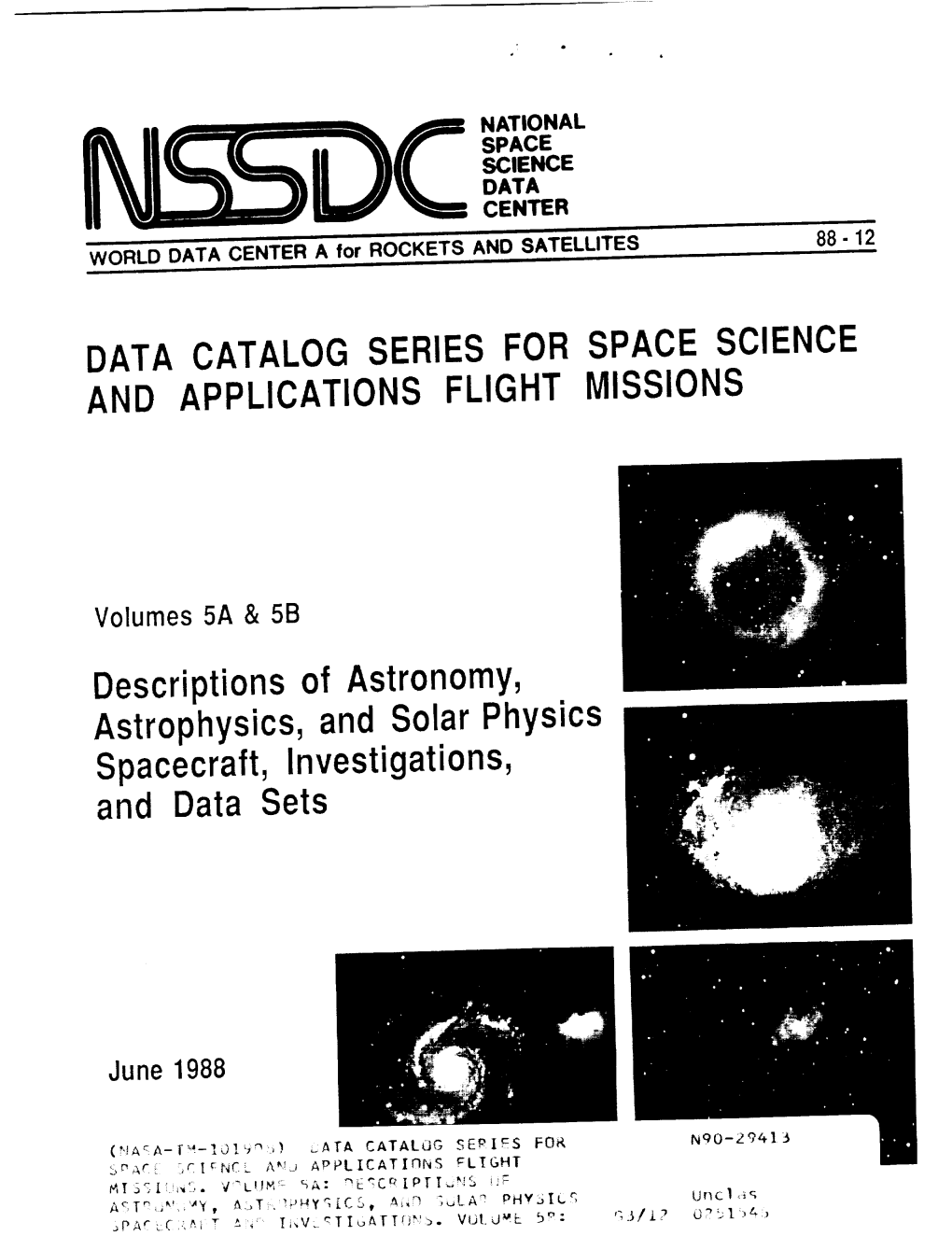 Data Catalog Series for Space Science and Applications Flight Missions