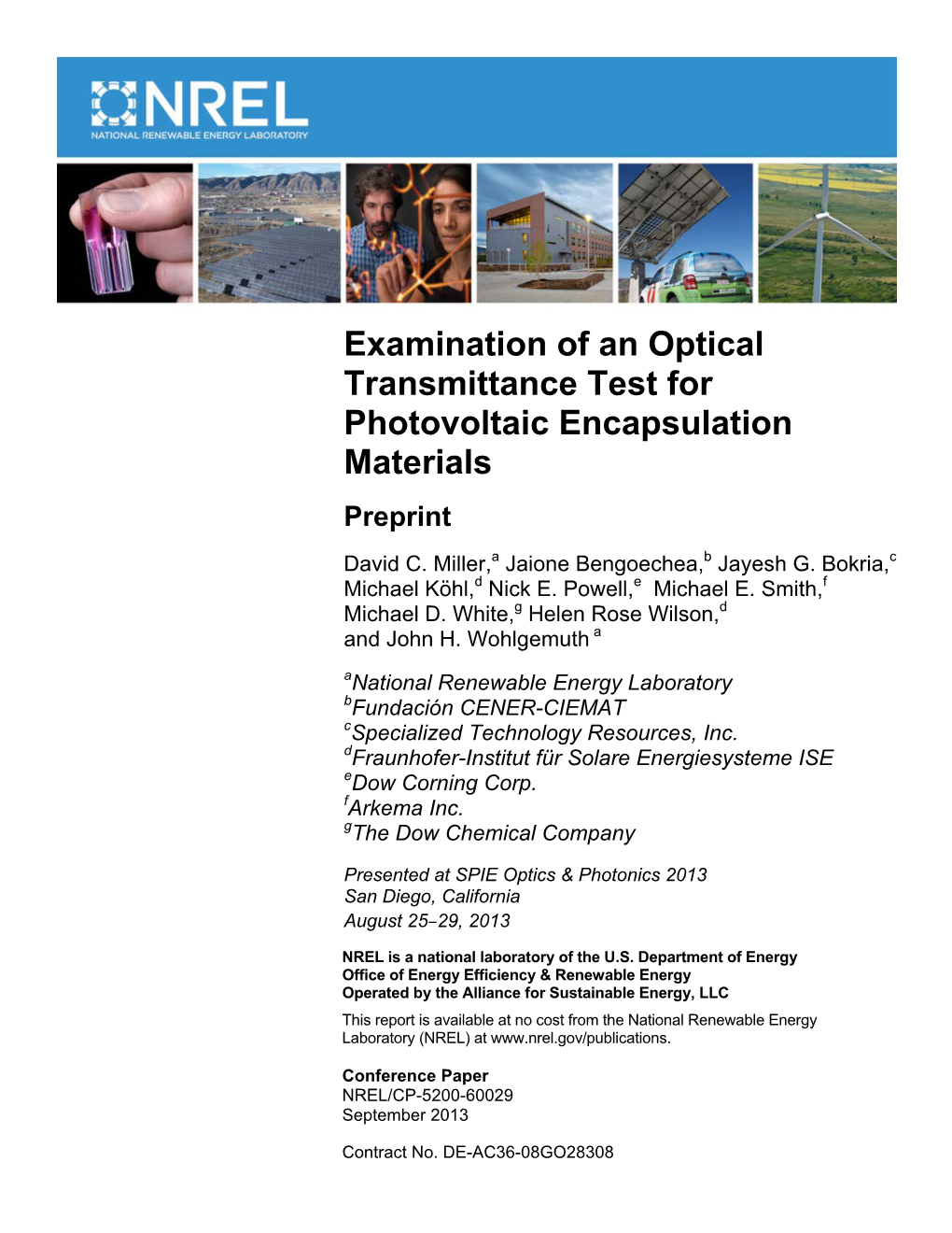 Examination of an Optical Transmittance Test for Photovoltaic Encapsulation Materials Preprint David C
