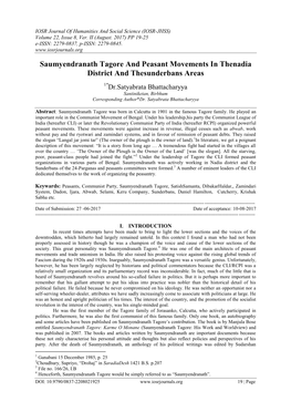 Saumyendranath Tagore and Peasant Movements in Thenadia District and Thesunderbans Areas