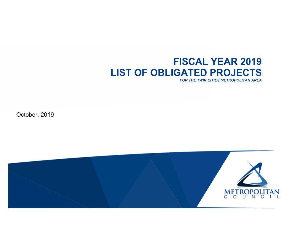 Fiscal Year 2019 List of Obligated Projects for the Twin Cities Metropolitan Area