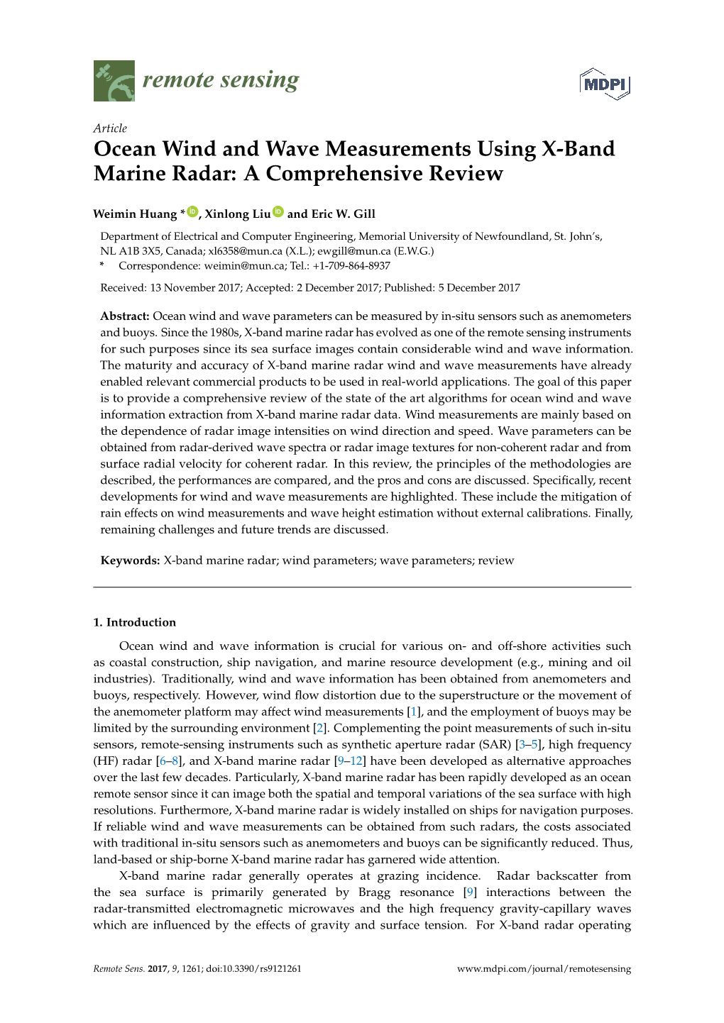 Ocean Wind and Wave Measurements Using X-Band Marine Radar: a Comprehensive Review