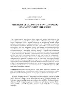 Repertoire of Characters in Roman Comedy: New Classification Approaches