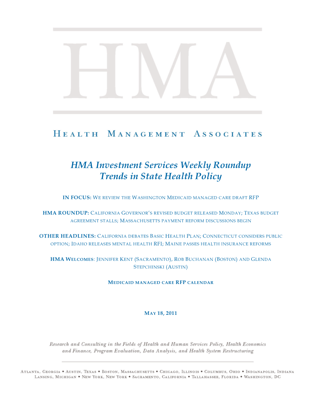 HMA Investment Services Weekly Roundup Trends in State Health Policy