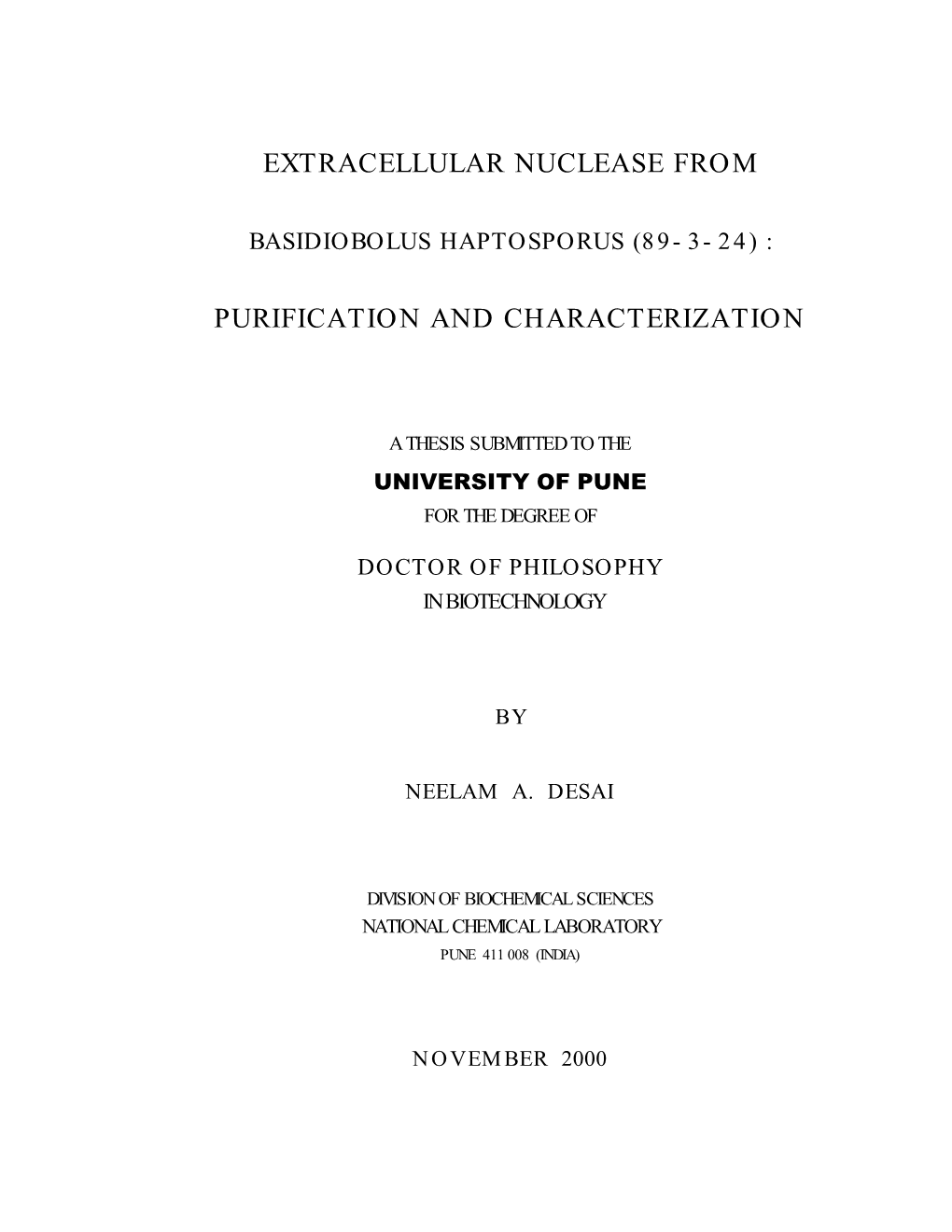 Extracellular Nuclease from Purification And