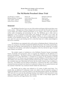 INN of COURT JANUARY 19, 2016 the Mcmartin Preschool Abuse Trial