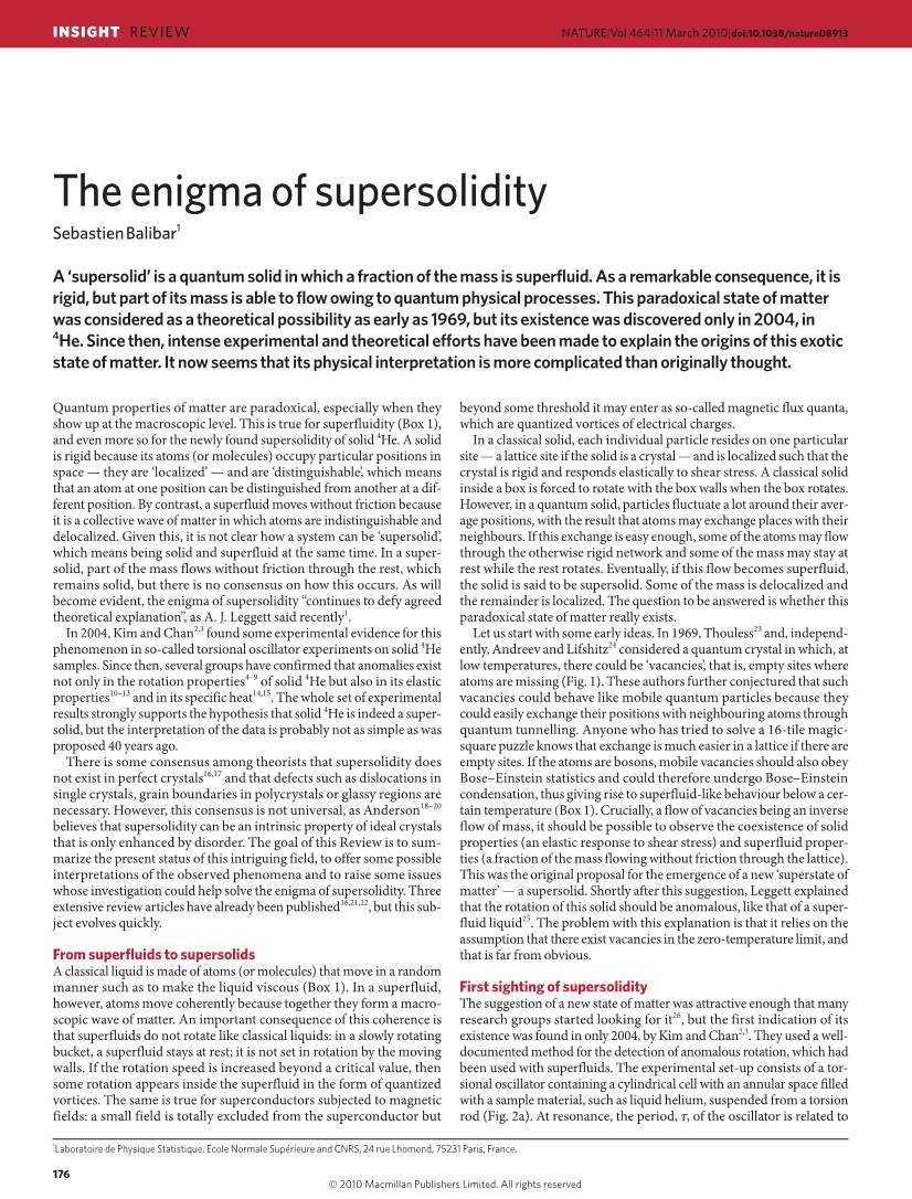 The Enigma of Supersolidity Sebastien Balibar1