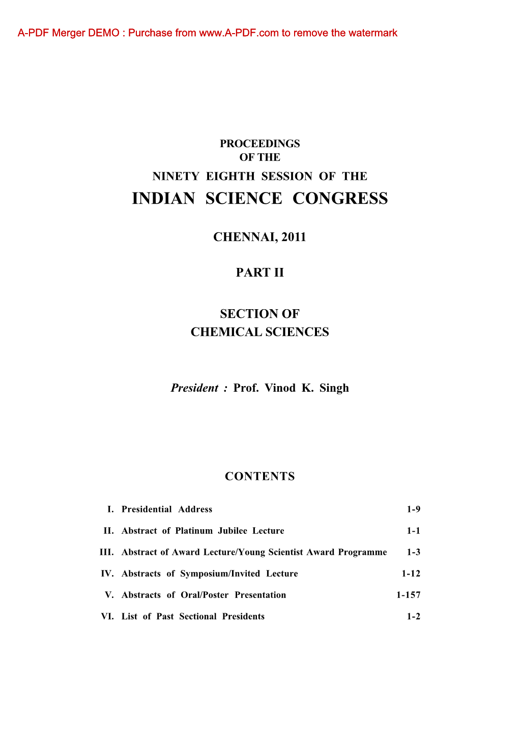 Indian Science Congress, Part II : Presidential Address