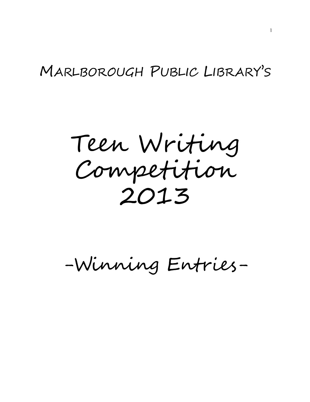 Teen Writing Competition 2013
