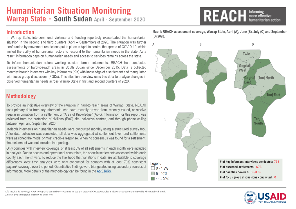 Humanitarian Situation Monitoring: Warrap State, South Sudan April - September 2020