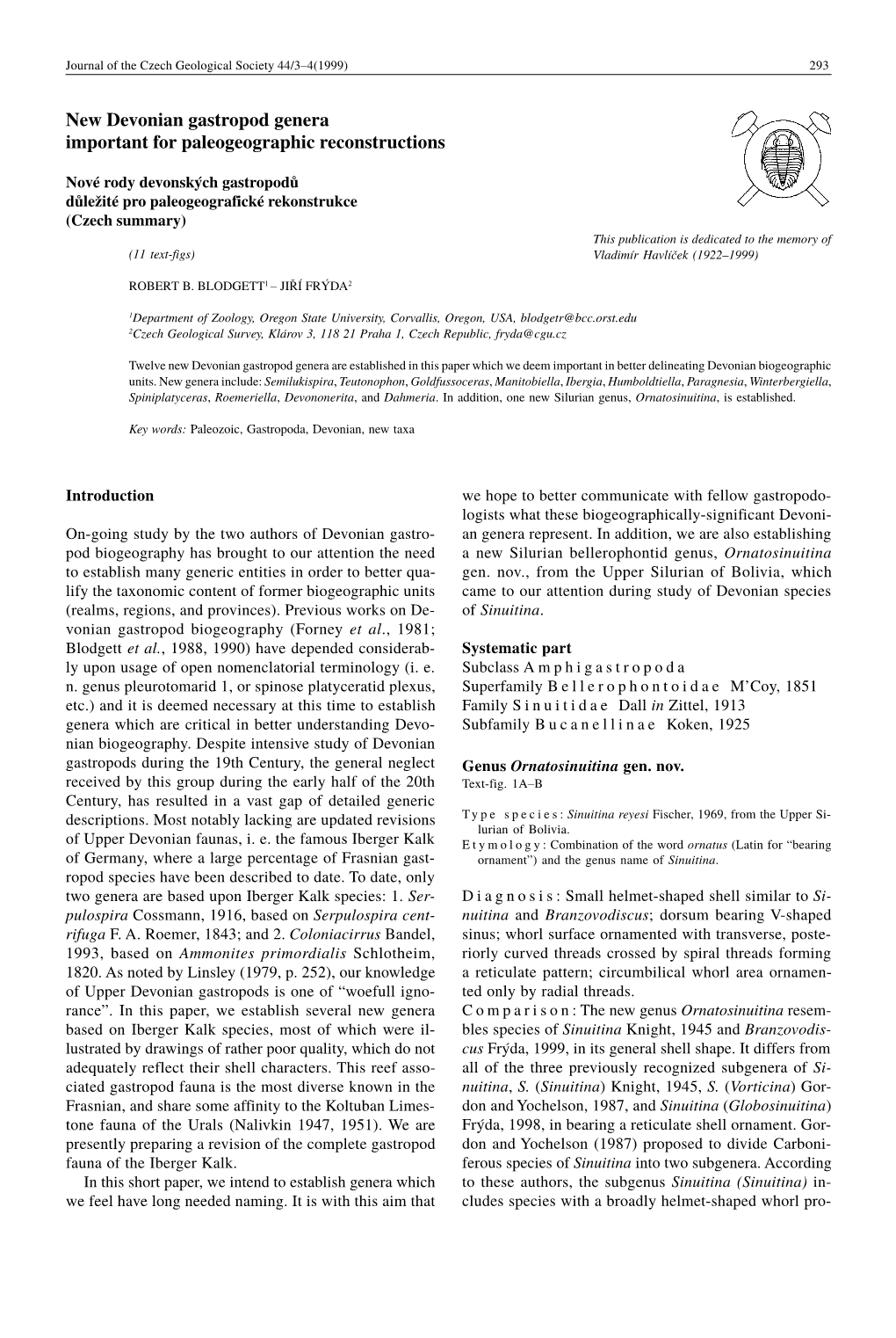 New Devonian Gastropod Genera Important for Paleogeographic Reconstructions