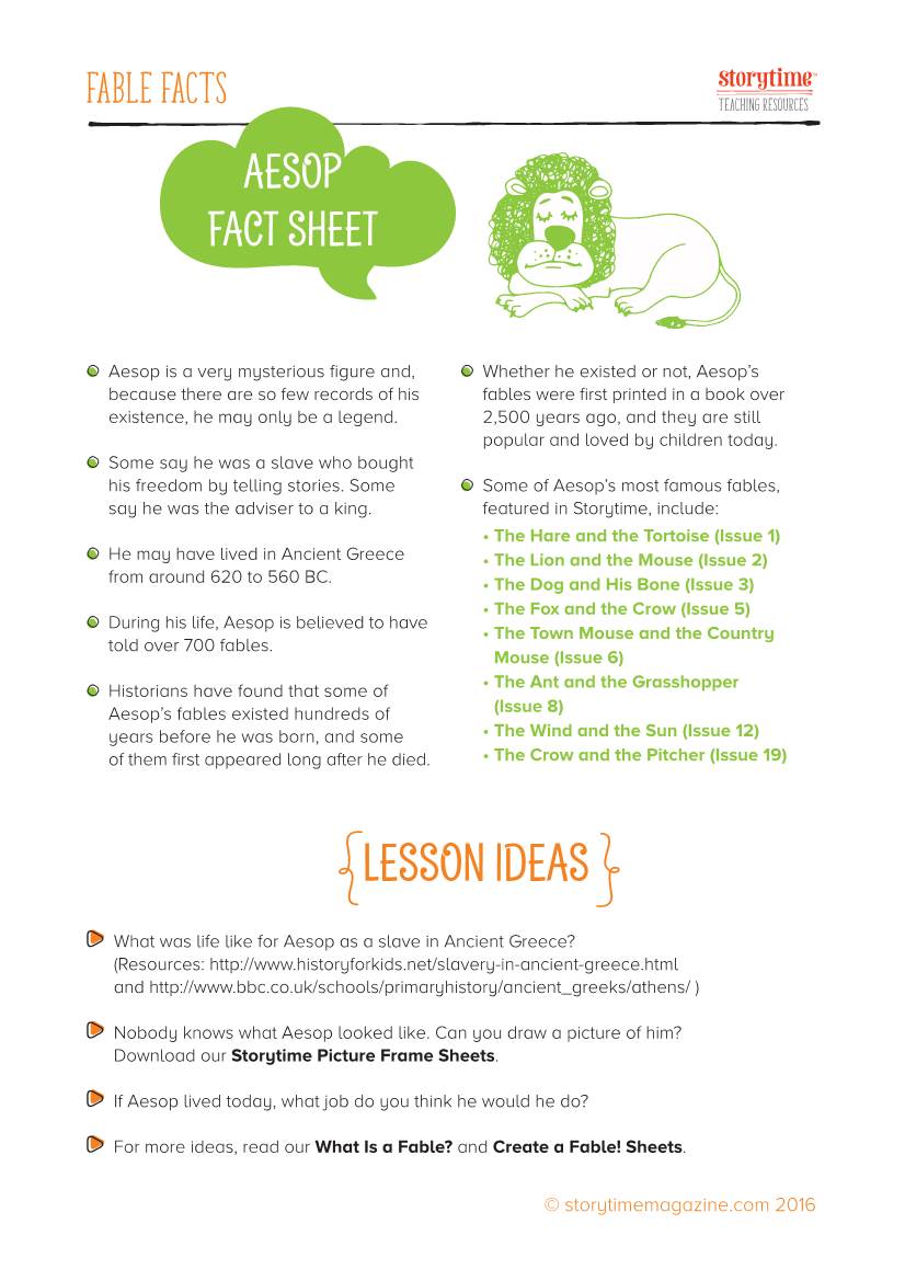 Fable Facts Teaching Resources AESOP FACT SHEET