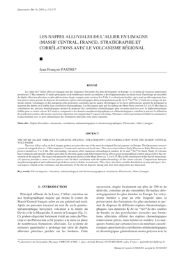 Les Nappes Alluviales De L'allier En Limagne (Massif Central, France) : Stratigraphie Et Corrélations Avec Le Volcanisme