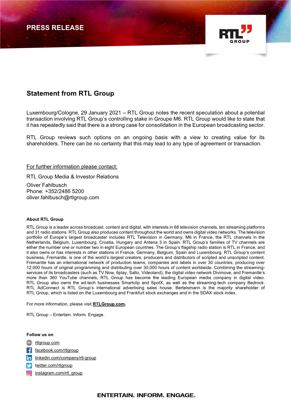 Statement from RTL Group (Pdf, 0.11