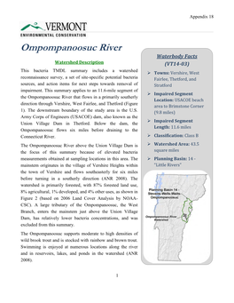 Ompompanoosuc River Waterbody Facts