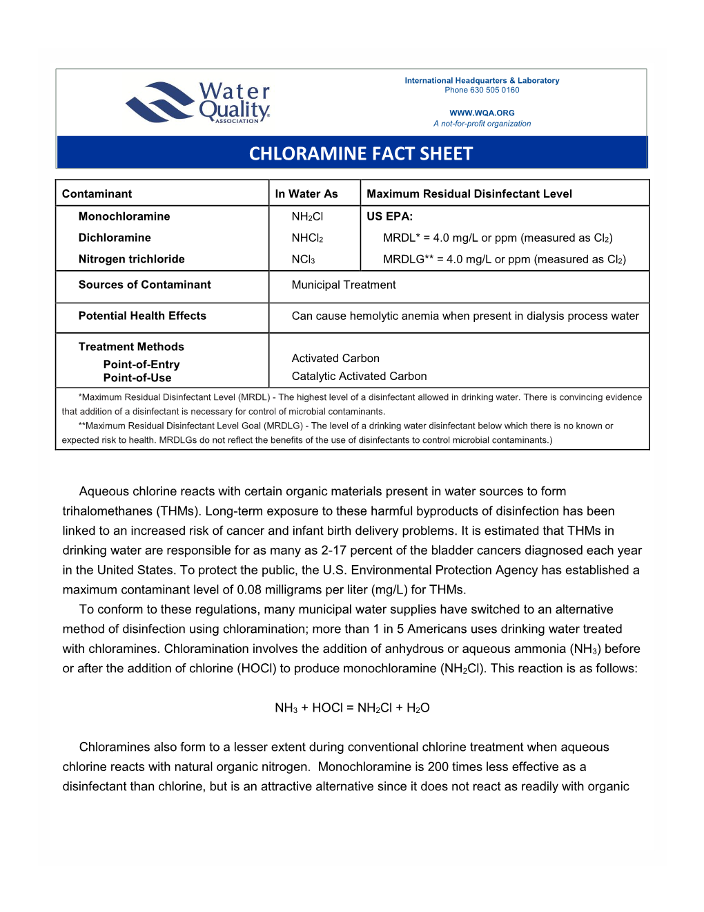 Chloramine Fact Sheet