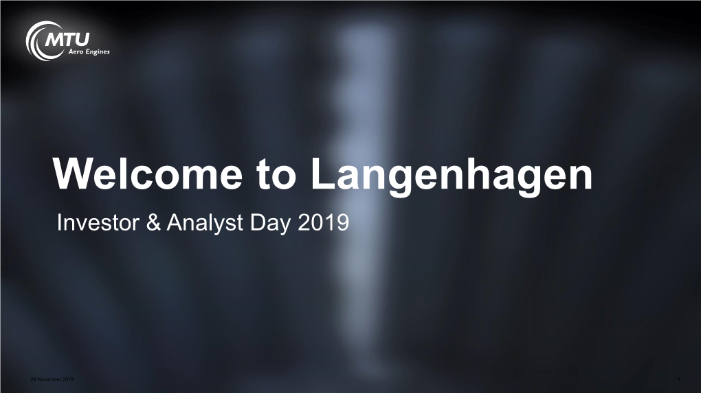 Welcome to Langenhagen Investor & Analyst Day 2019