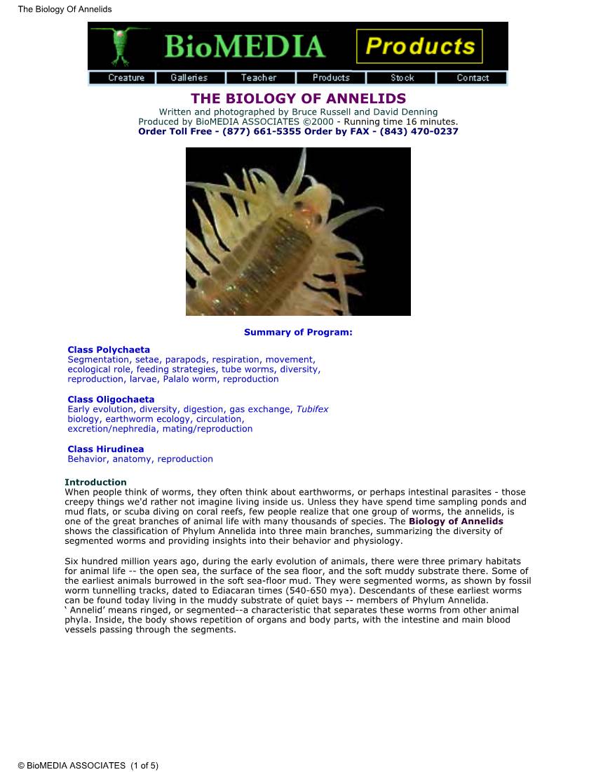 The Biology of Annelids