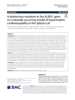 A Deleterious Mutation in the ALMS1 Gene in a Naturally Occurring Model of Hypertrophic Cardiomyopathy in the Sphynx Cat Kathryn M