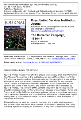 Royal United Services Institution. Journal the Rumanian