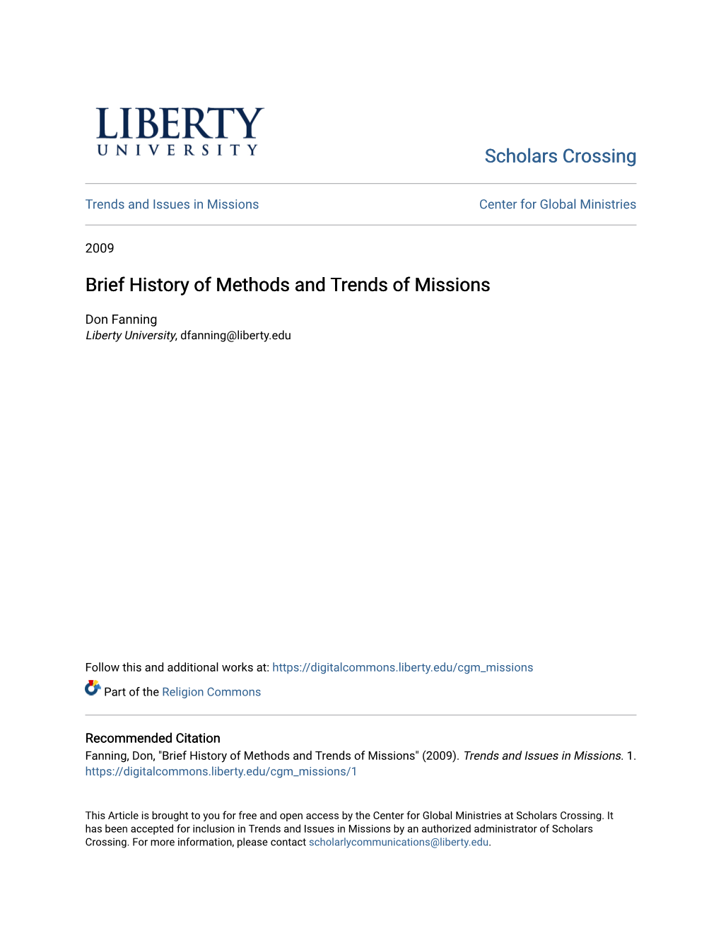 Brief History of Methods and Trends of Missions