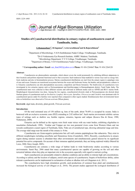 Studies of Cyanobacterial Distribution in Estuary Region of Southeastern Coast of Tamilnadu, India