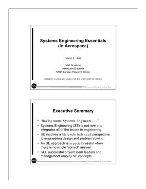 Systems Engineering Essentials (In Aerospace)