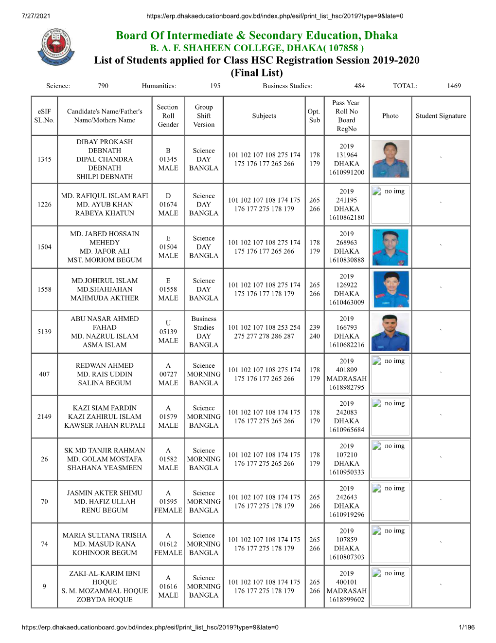 Board of Intermediate & Secondary Education, Dhaka