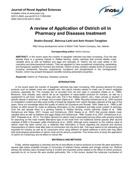 A Review of Application of Ostrich Oil in Pharmacy and Diseases Treatment