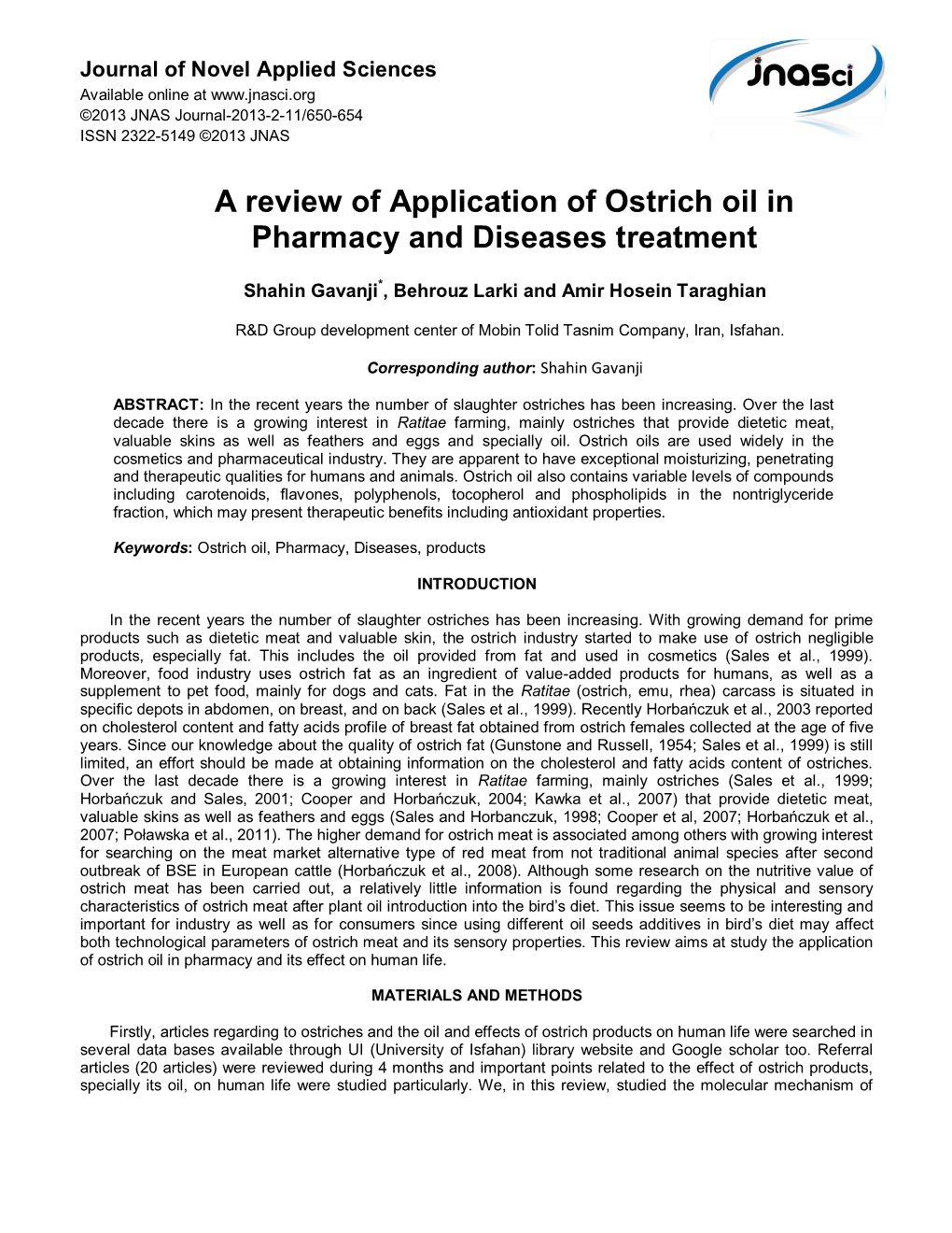 A Review of Application of Ostrich Oil in Pharmacy and Diseases Treatment