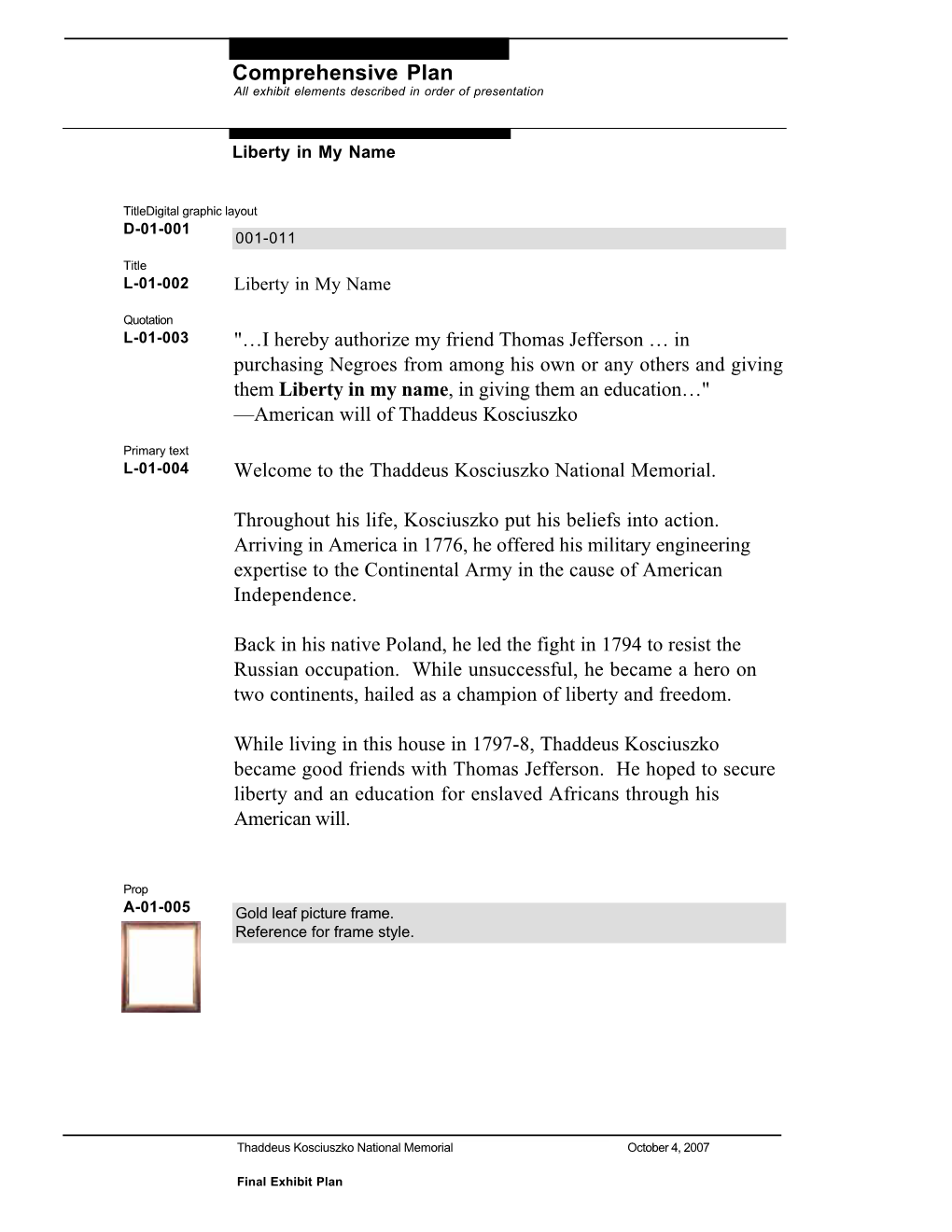 Comprehensive Plan All Exhibit Elements Described in Order of Presentation