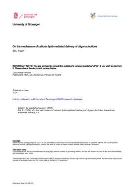 University of Groningen on the Mechanism of Cationic Lipid