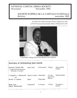 NATIONAL CAPITAL OPERA SOCIETY Newsletter November 1992