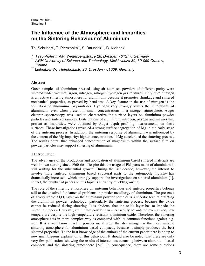 The Influence of the Atmosphere and Impurities on the Sintering Behaviour of Aluminium