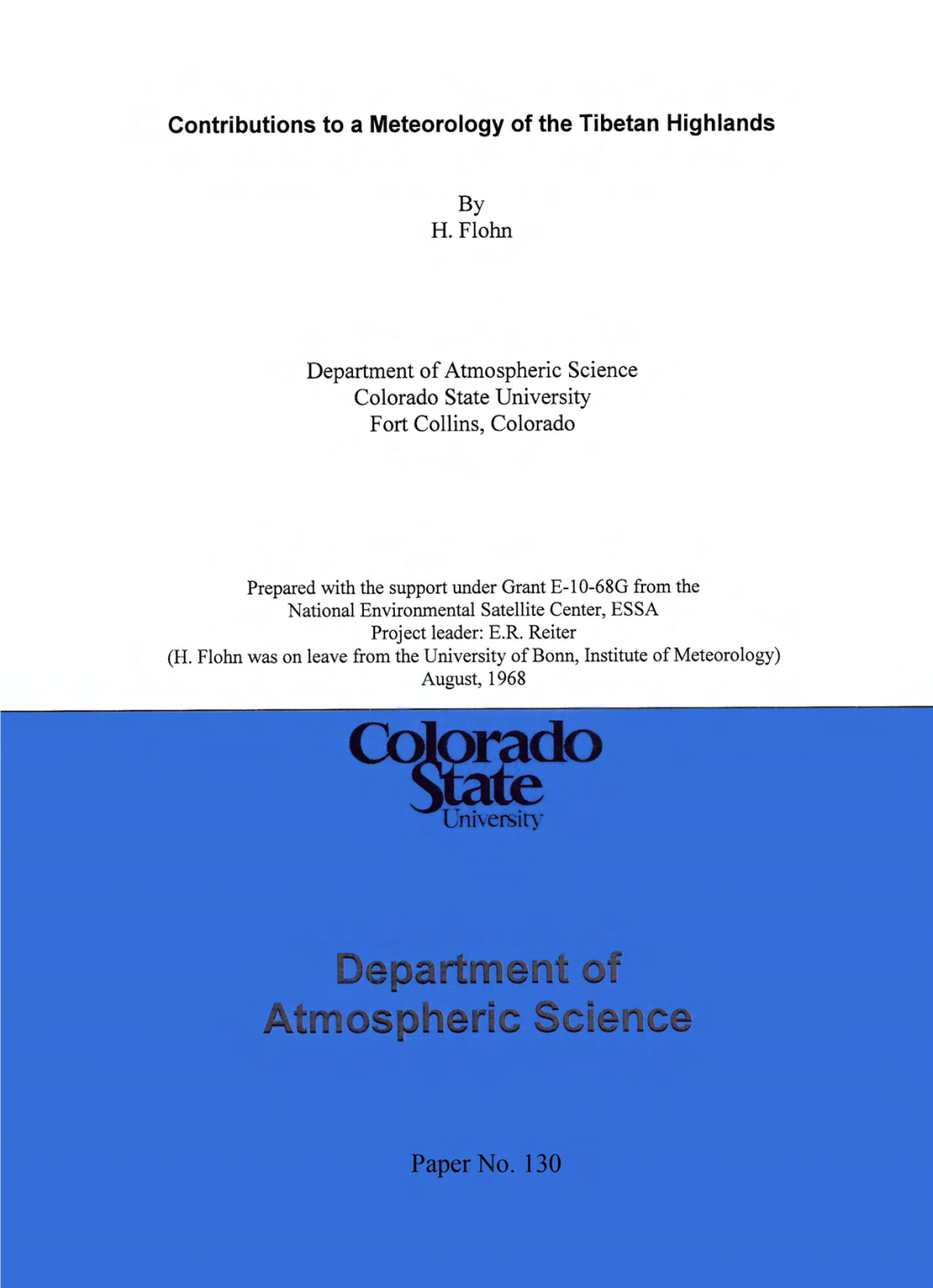 Contributions to a Meteorology of the Tibetan Highlands by H. Flohn