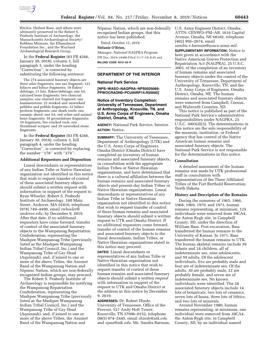 Federal Register/Vol. 84, No. 217/Friday, November 8, 2019