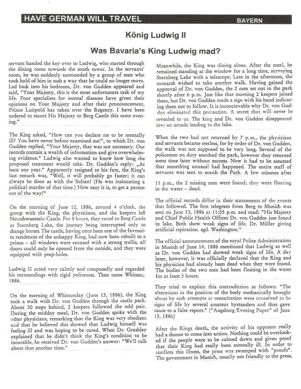 HAVE GERMAN WILL TRAVEL Konig Ludwig 11 Was Bavaria's King Ludwig Mad?