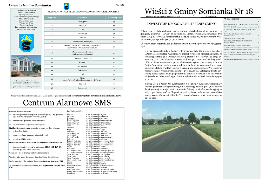 Wieści Z Gminy Somianka Nr 18 07-203 Somianka Biuletyn Informacyjny Gminy Somianka Kwiecień 2017 E-Mail: Somianka@Somianka.Pl Nr Pokoju Komórka Tel