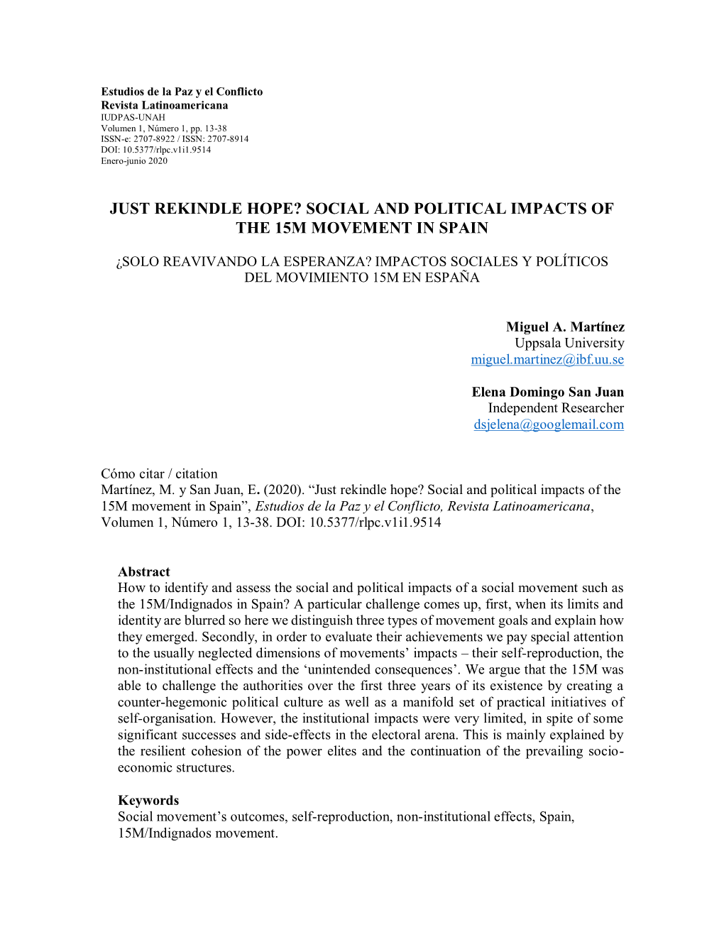 Social and Political Impacts of the 15M Movement in Spain