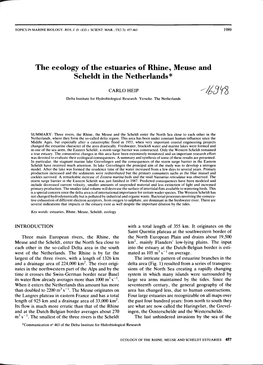 The Ecology O F the Estuaries of Rhine, Meuse and Scheldt in The