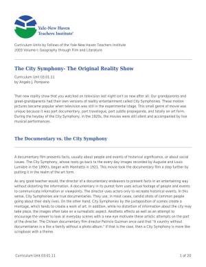The City Symphony- the Original Reality Show
