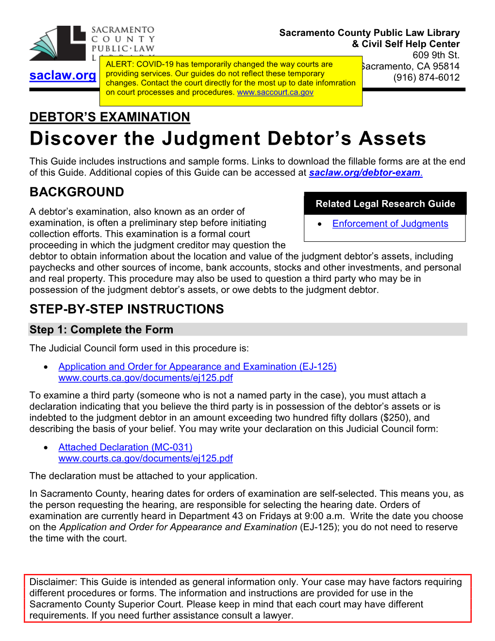 Debtor's Examination\Debtorexam.Docx Updated 09/19 Mpj 4 Saclaw.Org/Debtor-Exam Saclaw.Org Debtor’S Examination