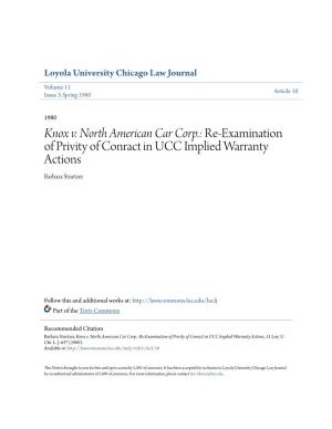 Re-Examination of Privity of Conract in UCC Implied Warranty Actions Barbara Stuetzer