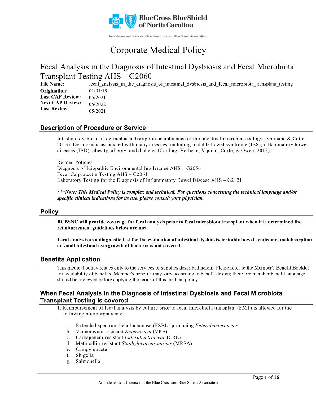 Corporate Medical Policy